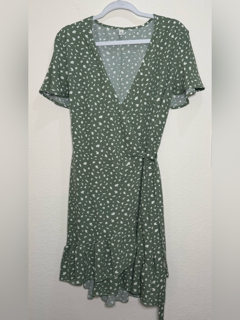 Naggoo Green Floral Wrap Dress Large Ruffle Mini Dress